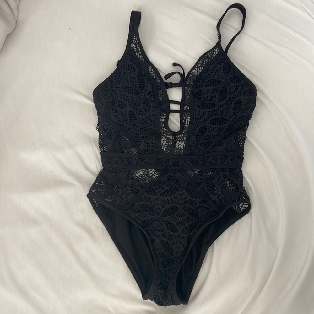 BECCA Black Crochet One Piece - Size Small